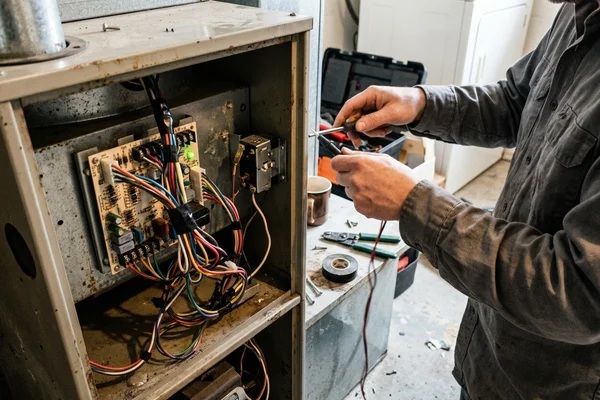 Furnace limit switch and control board inside the cabinet