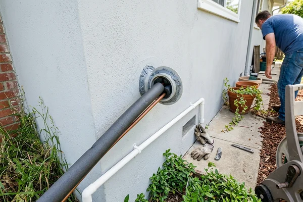 Insulated mini-split line set entering an exterior wall