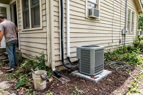 Multi-zone mini-split condenser serving an older home