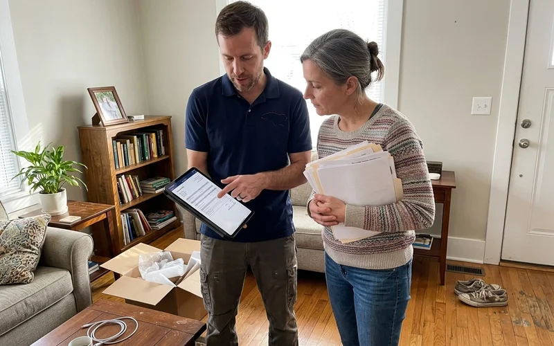 Homeowner and contractor reviewing a replacement quote on a tablet