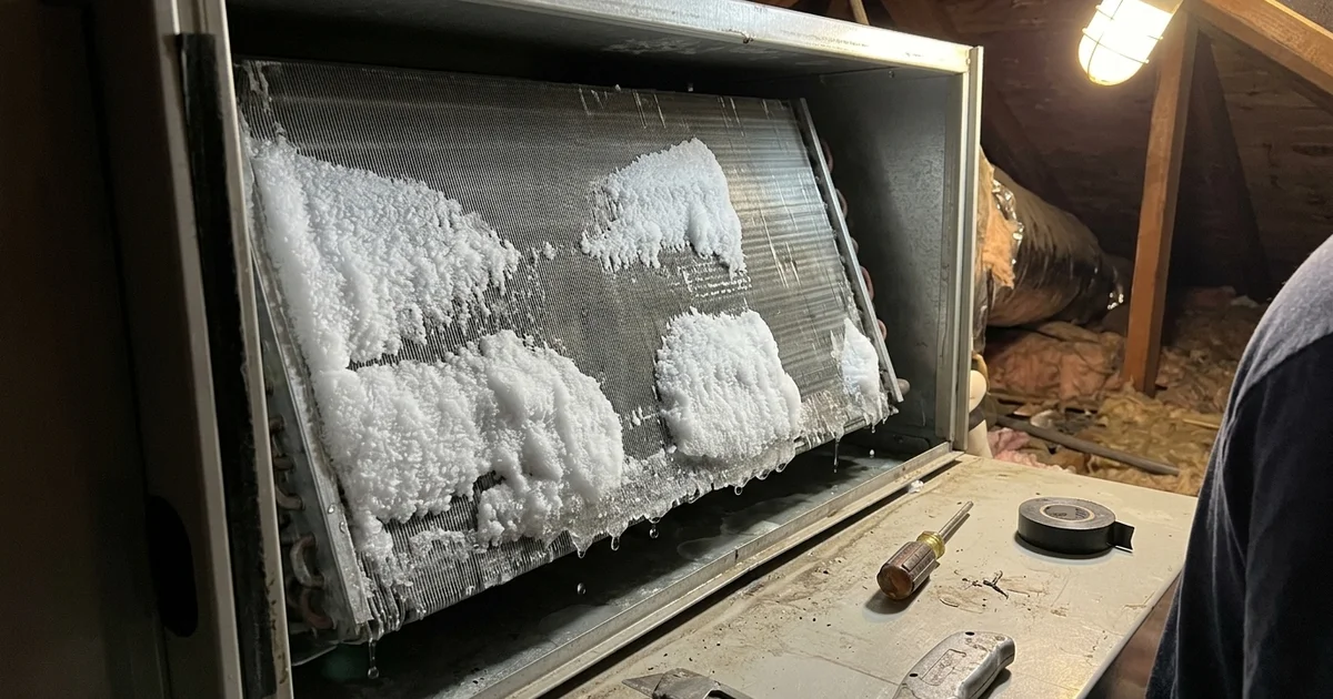 Frost forming on an indoor evaporator coil inside an air handler