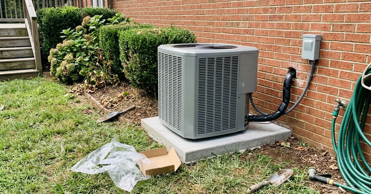 Newly installed central AC system beside an Alabama home
