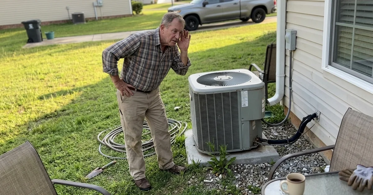 Homeowner listening to an unusually loud outdoor AC unit