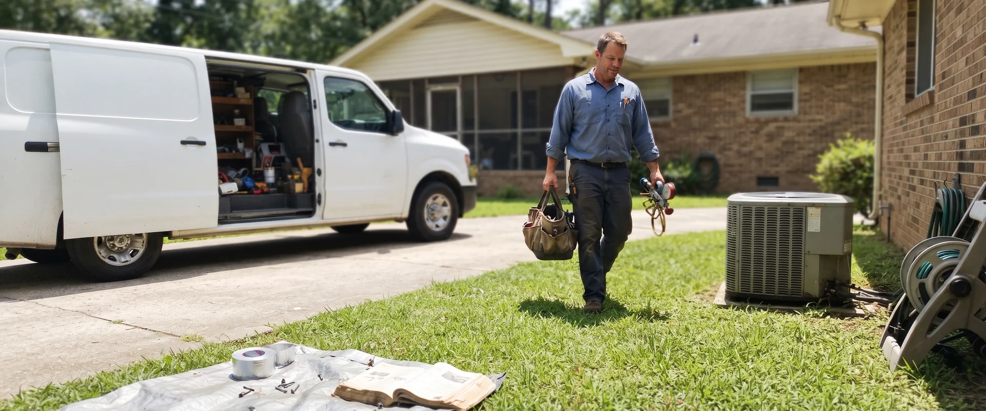 Licensed HVAC contractor arriving at an Alabama home for a same-day service call