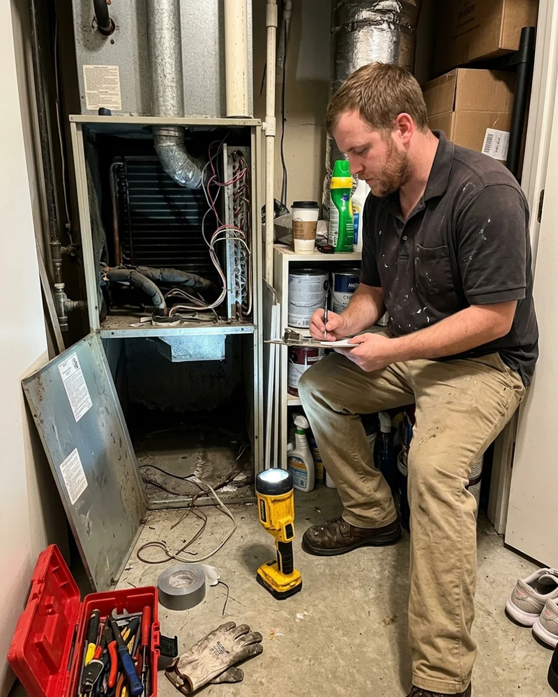 Licensed HVAC contractor documenting a diagnosis at an Alabama home